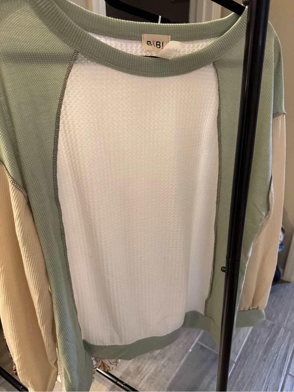 Sage Green and Cream Colorblock Women's Sweater Bibi M
